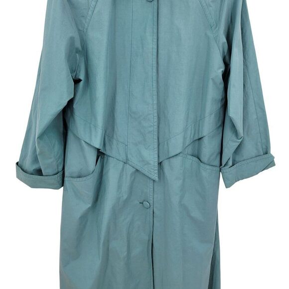 Vtg Bernardo Womens Robins Egg Blue Trench Coat Sz M Button Front City Chic - Picture 10 of 13